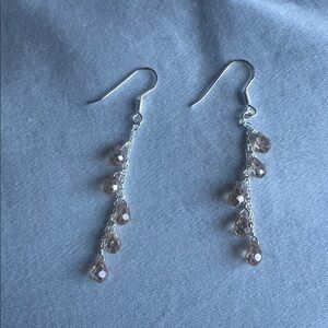 Sterling Silver and Caramel Crystal Hanging Earrings